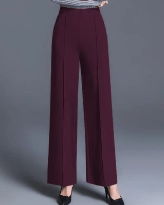 Women Relaxed Fit Pants with Elasticated Waist in Wine