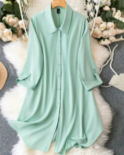 Women Shirt Dress with Roll-Up Sleeves