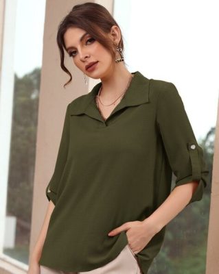 Shirt-Styled Top with Roll-Up Sleeves by Fabrange