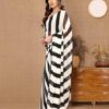 Women Striped Pre-Stitched Georgette Saree