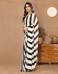 Women Striped Pre-Stitched Georgette Saree