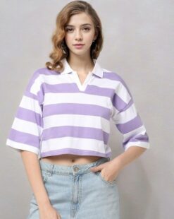 Women Striped Regular Fit Polo T-Shirt