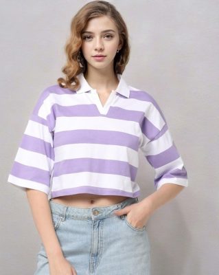Women Striped Regular Fit Polo T-Shirt