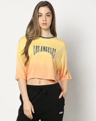 Women Typographic Print Loose Fit Crew Neck T-Shirt