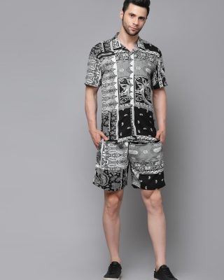 Men's Black Paisley Printed Slim Fit Co-ordinates