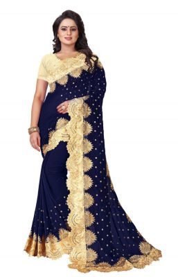 Admiring Blue Colour Embroidered Silk Saree