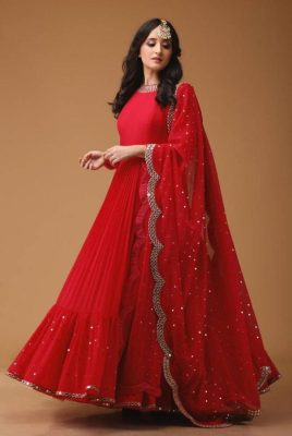 Beautiful Georgette Embroidery Red Color Anarkali Suit