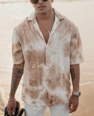 Beige Oversized Structured Tie-Dye Half Sleeves Shirt