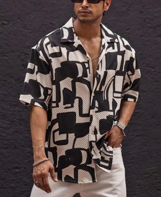 Black and White Structured Half Sleeves Oversized Shirt