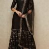 Blissful Designer Wedding Wear Black Color Banarasi Silk Sharara Suit