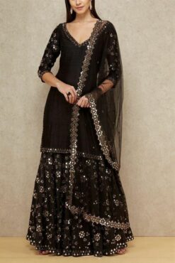 Blissful Designer Wedding Wear Black Color Banarasi Silk Sharara Suit