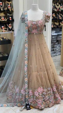 Blissta Designer Beige Color Wedding Wear Anarkali Suit