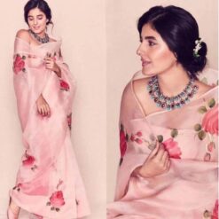 Captivating Organza Silk Peach Digital Printed Saree
