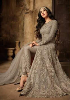 Charming Graceful Grey Color Party Wear Anarkali Suit