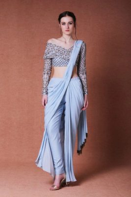 Classy Lady Wear Blue Dhoti Style Saree