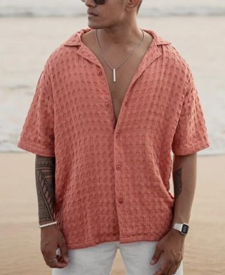 Dark Peach Structured Oversized Half Sleeves Shirt