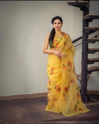 Floral Silk Yellow Color Saree