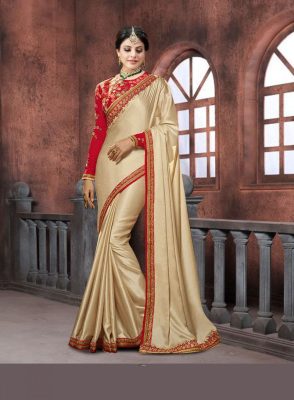 Good-Looking Cream Color Chinon Silk Saree