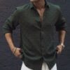 Green Structured Regular Fit Full Sleeves Shirt