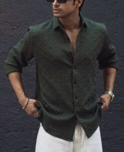 Green Structured Regular Fit Full Sleeves Shirt