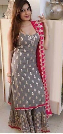 Elegant Grey Georgette Embroidered Palazzo Suit