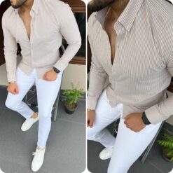 White Denim Jeans and Cotton Shirt