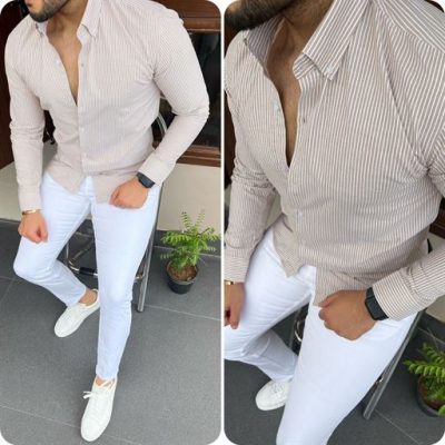 White Denim Jeans and Cotton Shirt