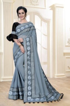 Pleasant New Georgette Grey Color Saree