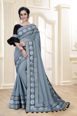 Pleasant New Georgette Grey Color Saree