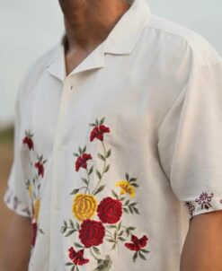 White Structured Embroidery Oversized Shirt