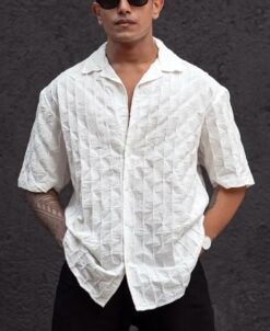 White Structured Oversized Half Sleeves Shirt