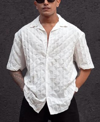 White Structured Oversized Half Sleeves Shirt