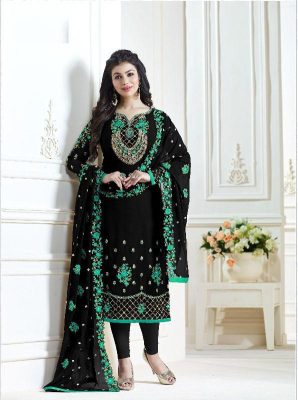Luxurious Black and Green Flower Party Wear Salwar Suit