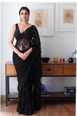 Luxurious Work Party Wear Black Saree